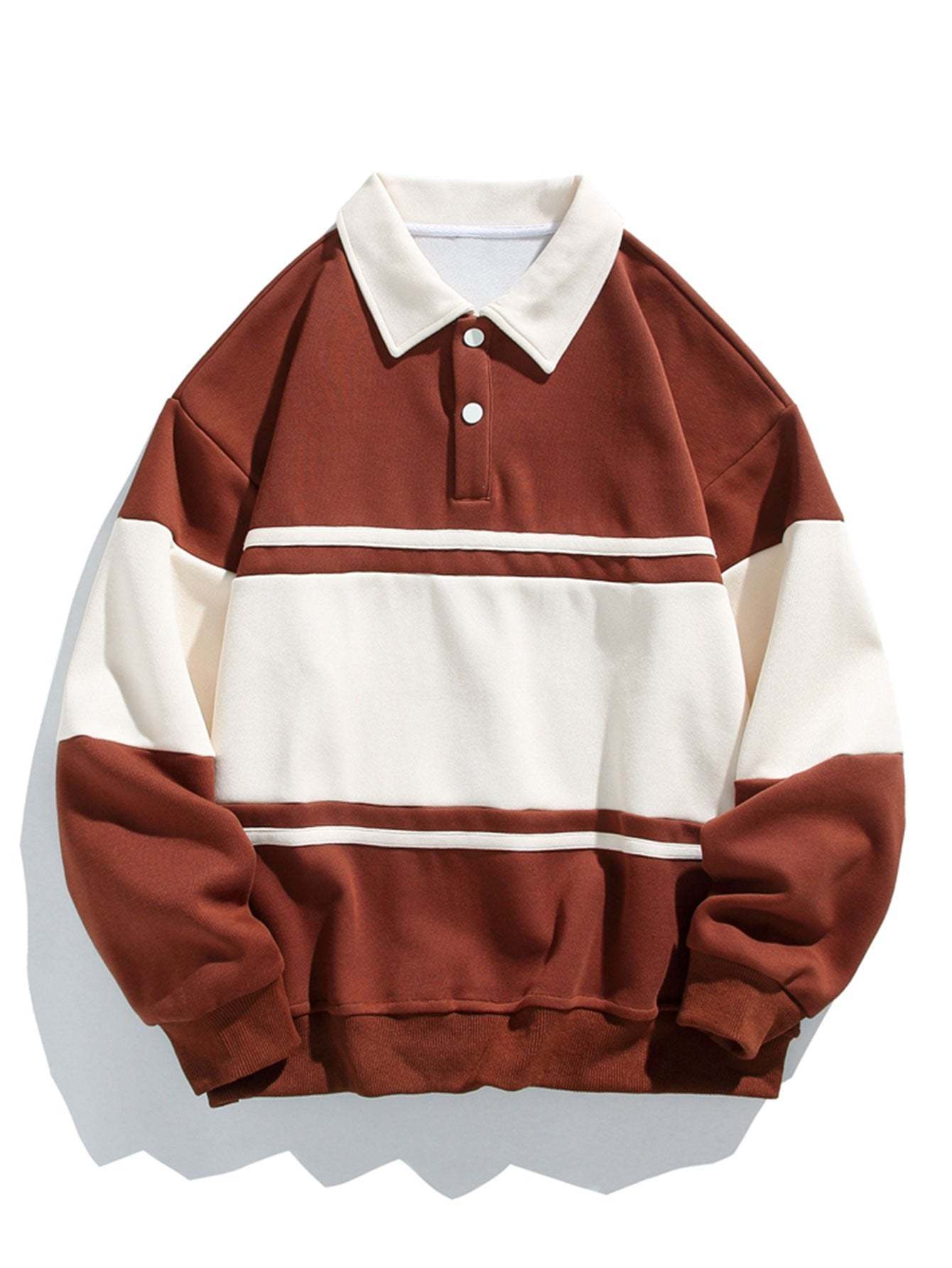 Relax Fit Color Block Patchwork Polo Sweatshirt-Mitchell Shoes