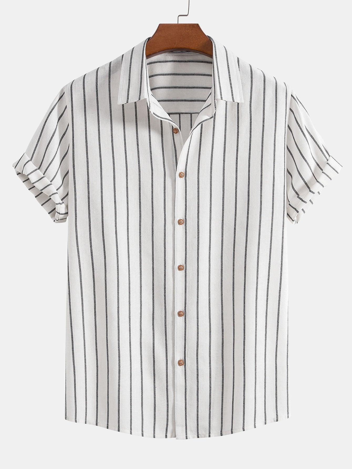 Cotton Blend Striped Button Up Shirt & Straight Leg Linen Pants-Mitchell Shoes