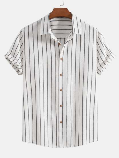 Cotton Blend Striped Button Up Shirt & Straight Leg Linen Pants-Mitchell Shoes