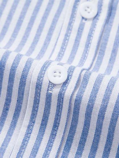 Short Sleeve Cotton Blend Striped Button Up Shirt-Mitchell Shoes
