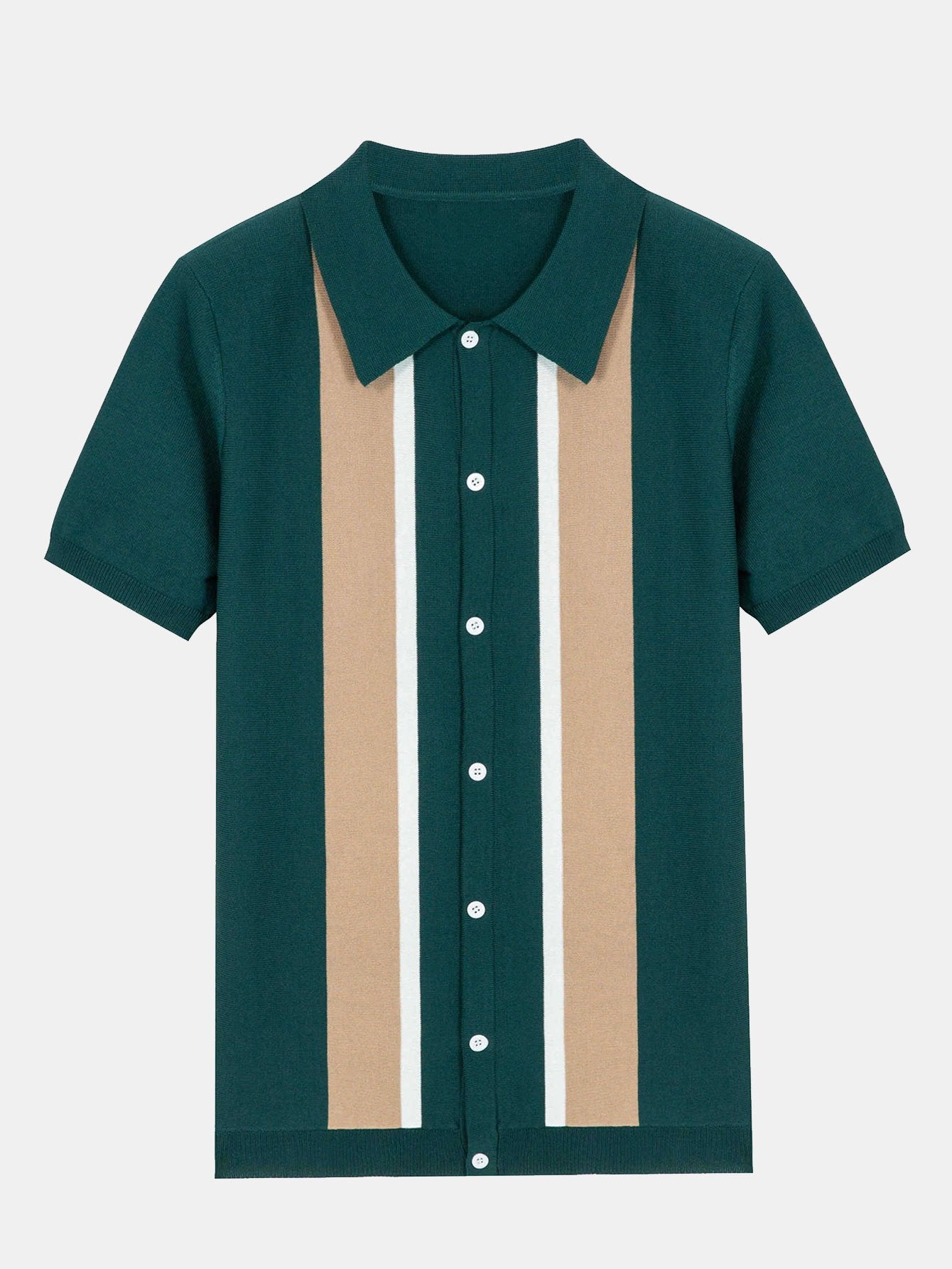 Striped Short Sleeve Button Up Sweater Polo-Mitchell Shoes