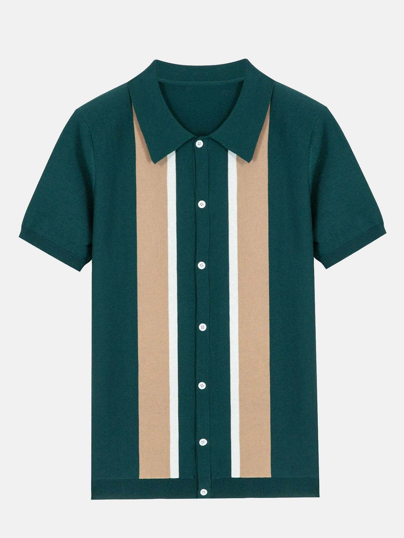 Striped Short Sleeve Button Up Sweater Polo-Mitchell Shoes