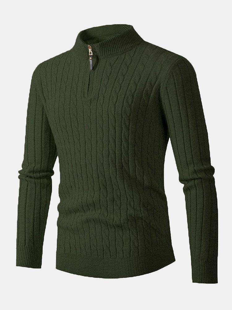 Braided Mock Neck Quarter Zip Sweater-Mitchell Shoes