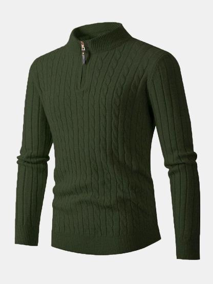 Braided Mock Neck Quarter Zip Sweater-Mitchell Shoes
