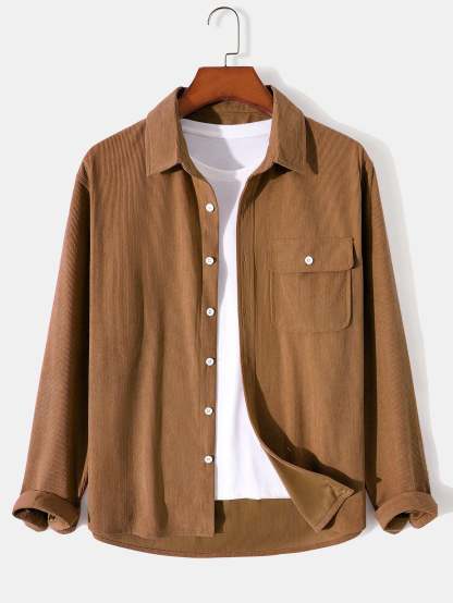 Long Sleeve Flap Pocket Corduroy Shirt-Mitchell Shoes