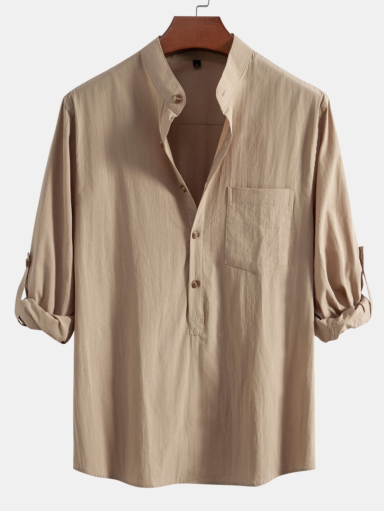 Long Sleeve Linen Look Henley Collar Shirt-Mitchell Shoes
