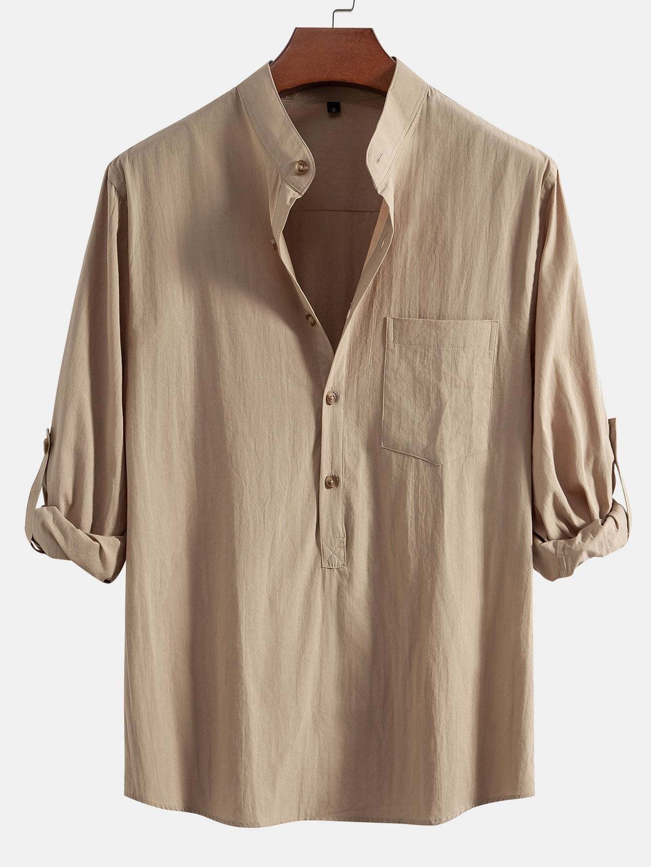 Long Sleeve Linen Look Henley Collar Shirt-Mitchell Shoes