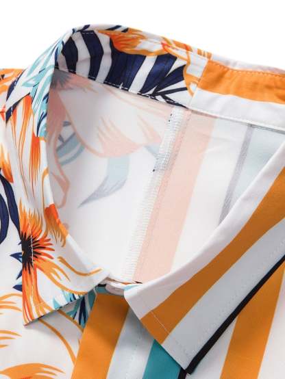 Tropical Stripe Panel Shirt & Swim Shorts-Mitchell Shoes