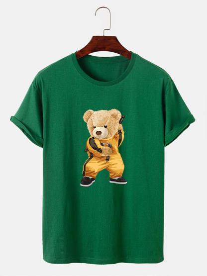 Kung Fu Bear Print T-Shirt-Mitchell Shoes