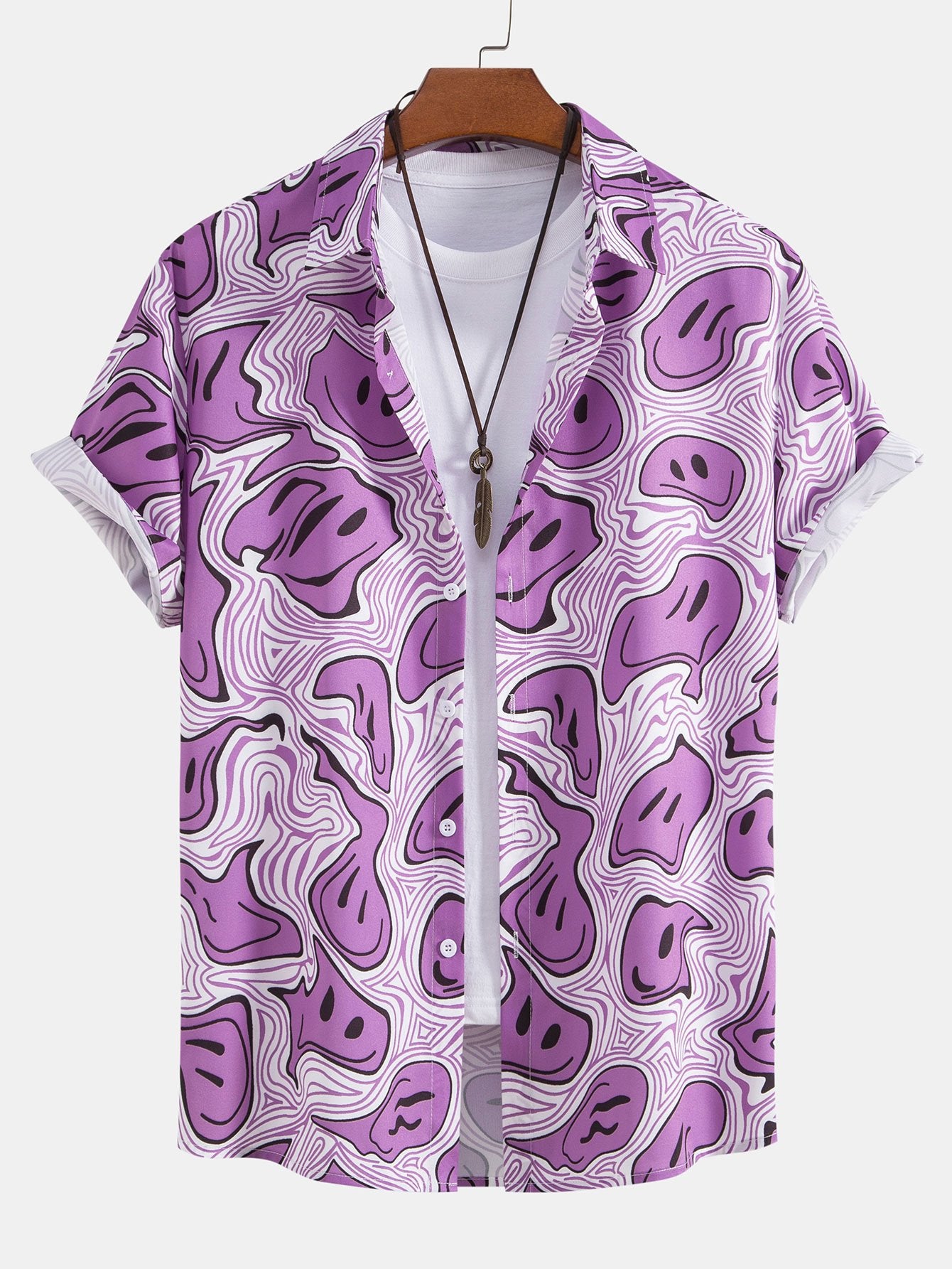 Psychedelic Smiley Print Button Shirt-Mitchell Shoes