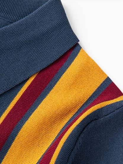 Short Sleeve Multi Stripe Button Up Sweater Polo-Mitchell Shoes