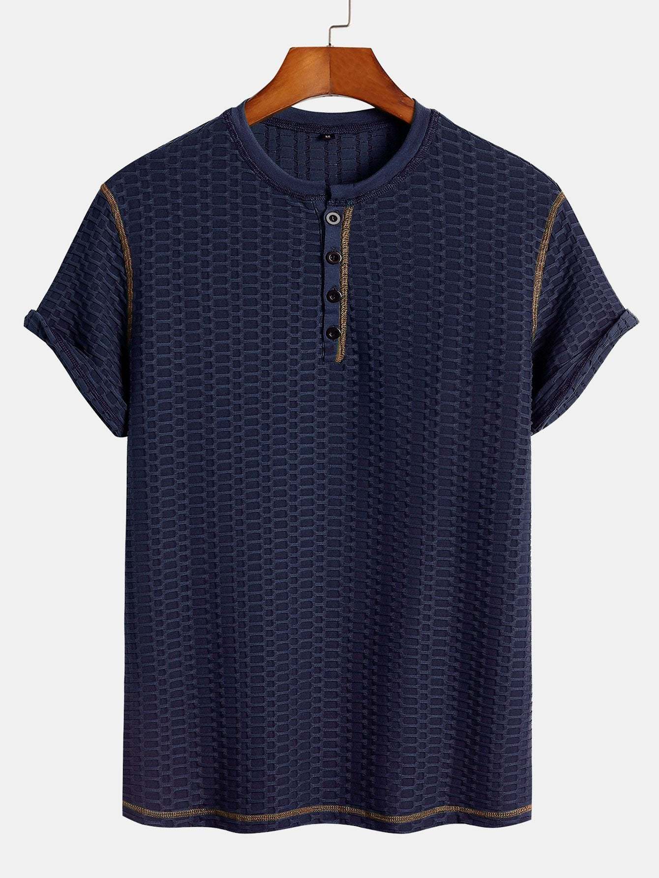 Muscle Fit Knitted Textured Henley Shirt-Mitchell Shoes
