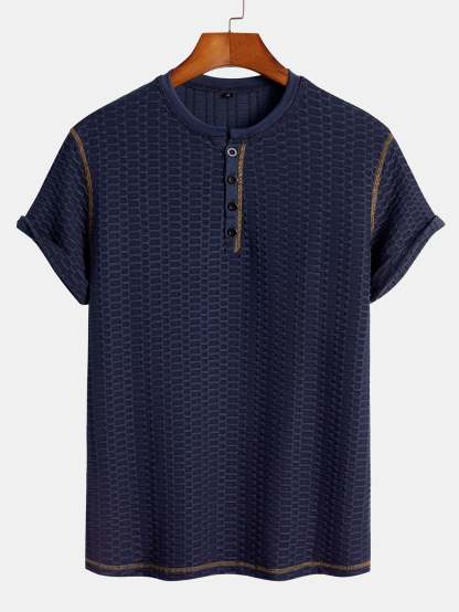 Muscle Fit Knitted Textured Henley Shirt-Mitchell Shoes