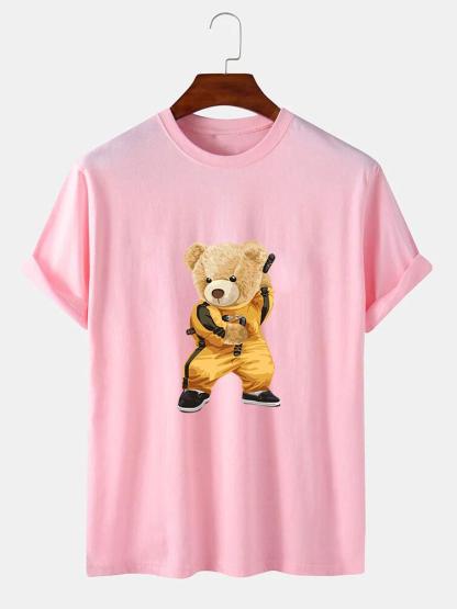 Kung Fu Bear Print T-Shirt-Mitchell Shoes