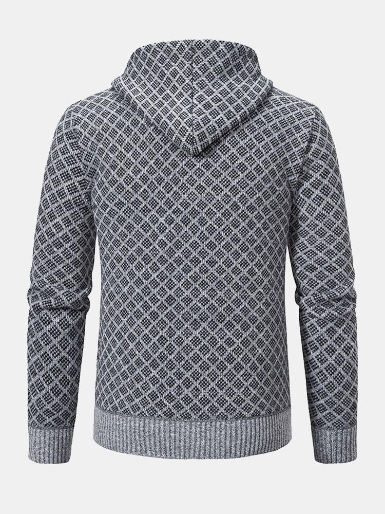 Diamond Pattern Zip Hooded Sweater-Mitchell Shoes