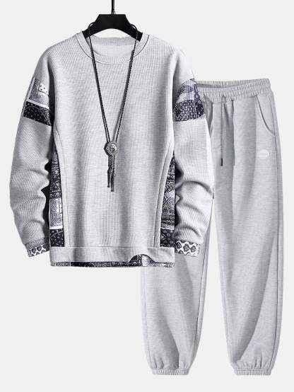 Paisley Print Panel Waffle Sweatshirt & Waffle Jogger Pants-Mitchell Shoes
