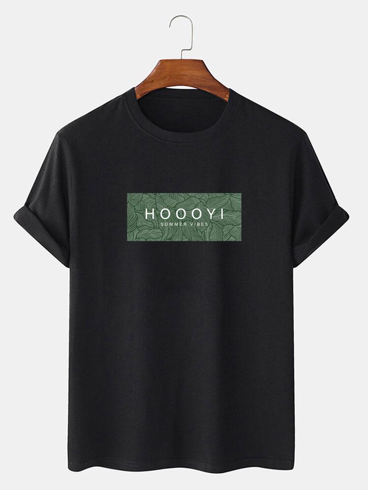 Slogan Leaf Print T-Shirt-Mitchell Shoes