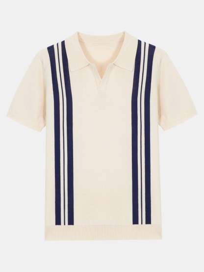 Striped Johnny Collar Sweater Polo-Mitchell Shoes