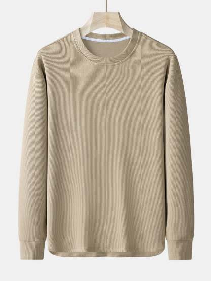 Long Sleeve Relax Fit Knit Ribbed T-Shirt-Mitchell Shoes