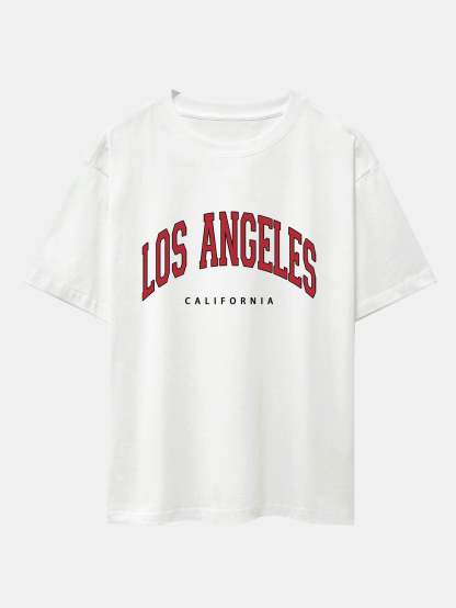 Los Angeles Print Drop Shoulder Oversize T-Shirt & Corduroy Shorts-Mitchell Shoes