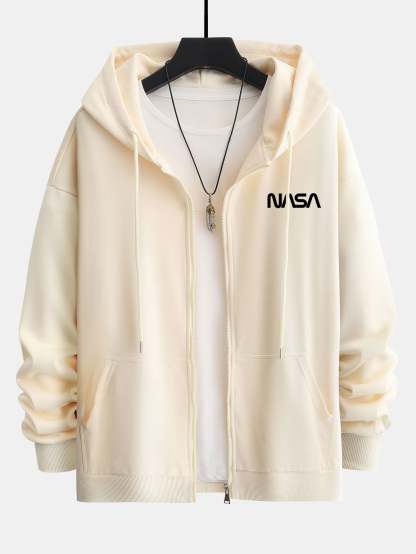 NASA Print Relax Fit Zip Hoodie-Mitchell Shoes