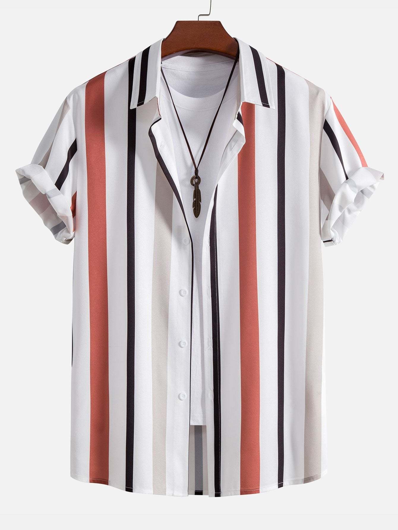 Striped Button Up Shirt & Swim Shorts-Mitchell Shoes