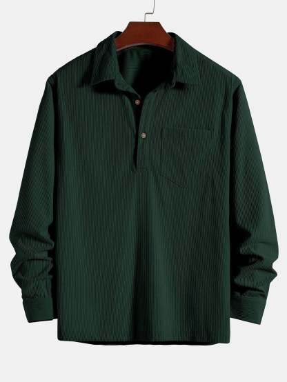 Long Sleeve Polo Collar Corduroy Shirt & Shorts-Mitchell Shoes