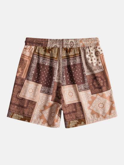 Paisley Patchwork Print Drawstring Shorts-Mitchell Shoes