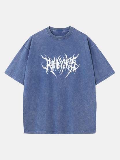 Ruthless Gothic Print Washed Distressed Drop Shoulder T-Shirt-Mitchell Shoes