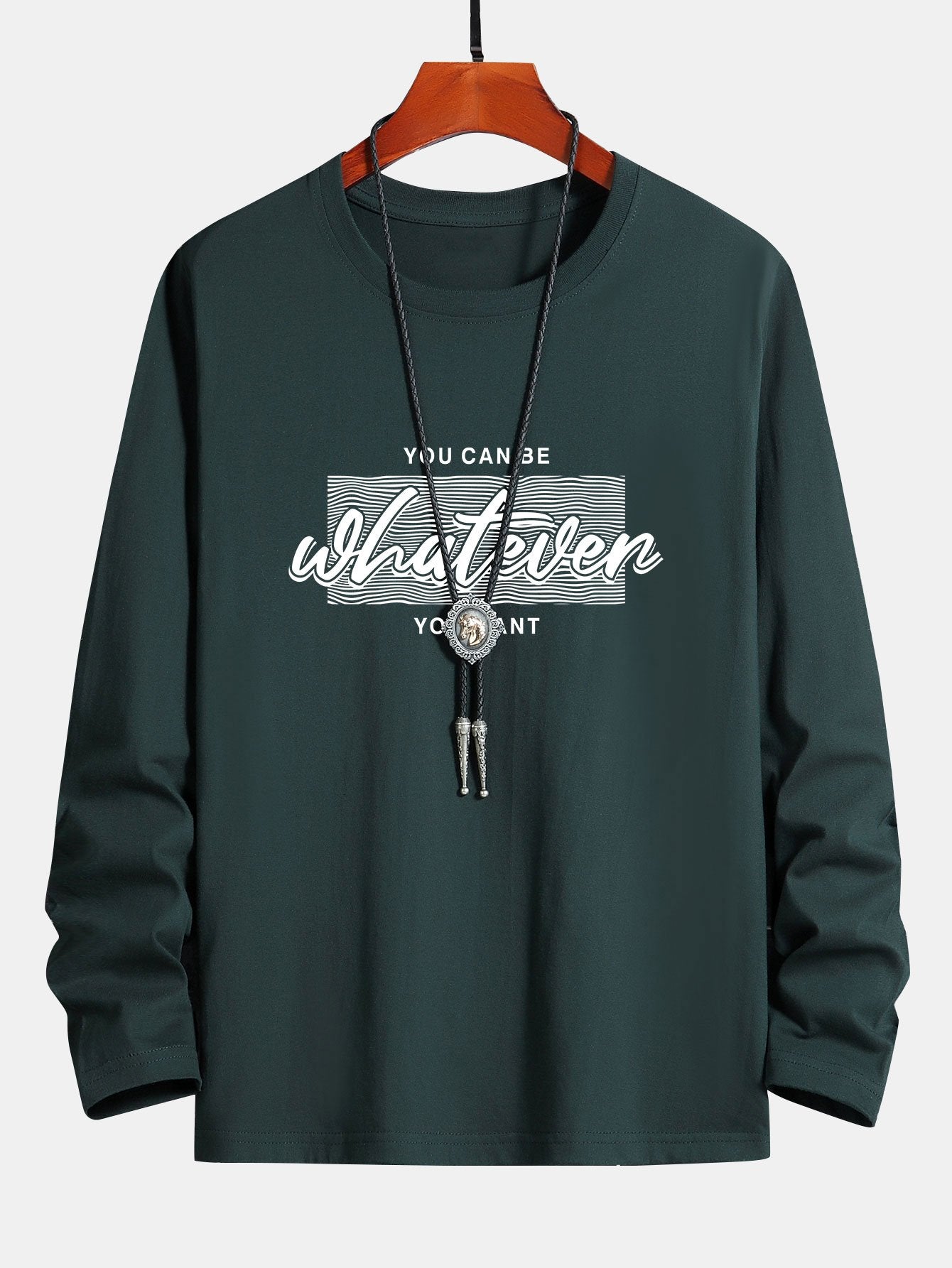 Long Sleeve Slogan Print Cotton T-Shirt-Mitchell Shoes