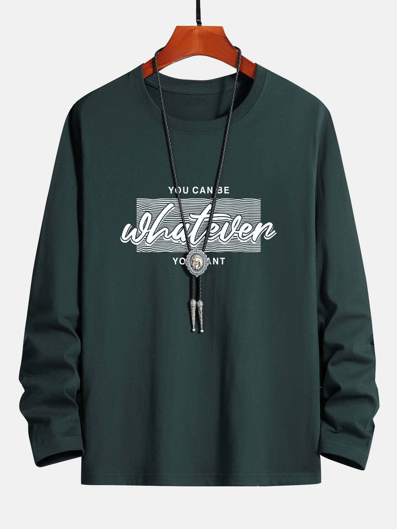 Long Sleeve Slogan Print Cotton T-Shirt-Mitchell Shoes