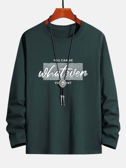 Long Sleeve Slogan Print Cotton T-Shirt-Mitchell Shoes