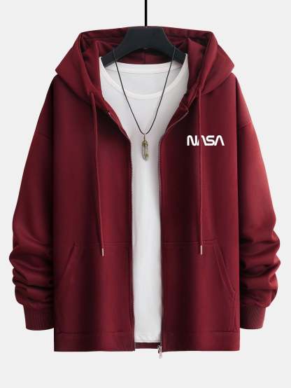 NASA Print Relax Fit Zip Hoodie-Mitchell Shoes