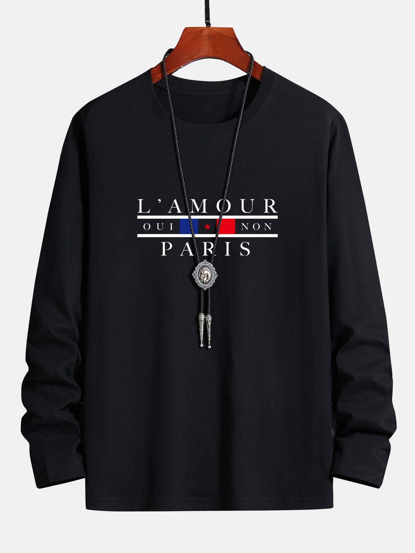 Long Sleeve Paris Slogan Print Cotton T-Shirt-Mitchell Shoes