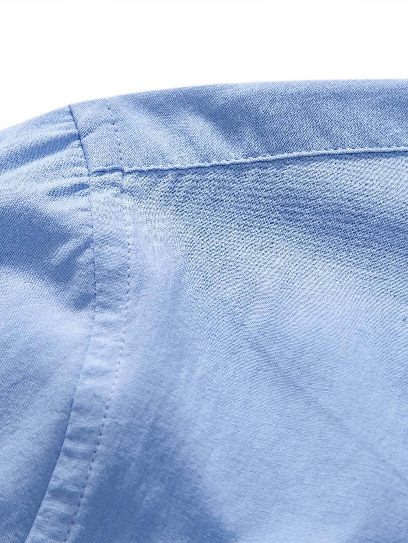 Long Sleeve Linen Look Henley Collar Shirt-Mitchell Shoes