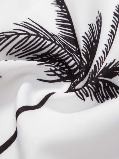 Palm Tree Print Button Up Shirt & Linen Cotton Blend Cropped Pants-Mitchell Shoes