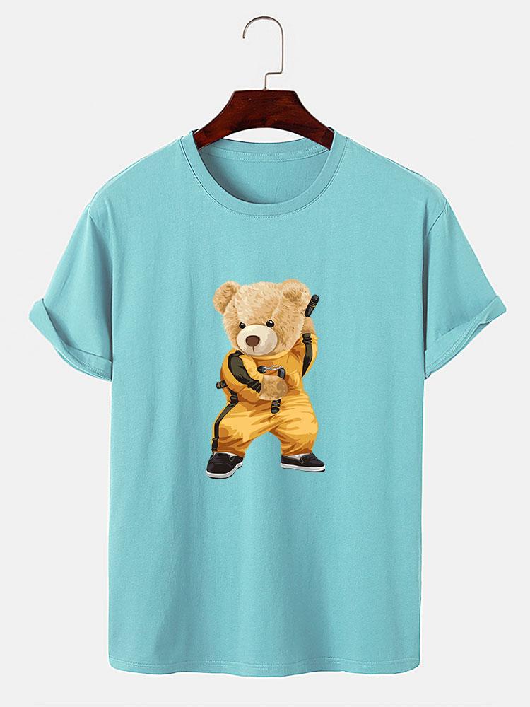 Kung Fu Bear Print T-Shirt-Mitchell Shoes