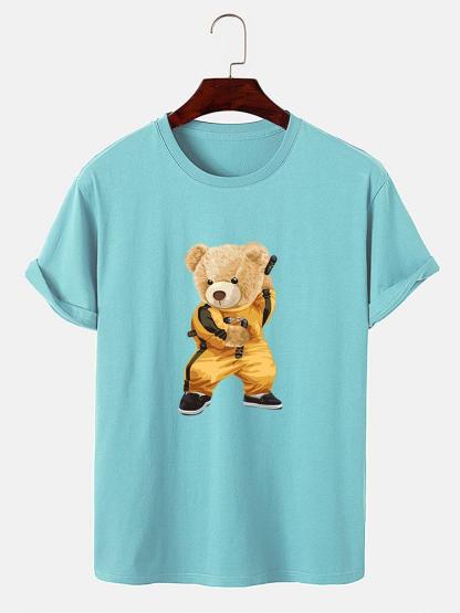 Kung Fu Bear Print T-Shirt-Mitchell Shoes