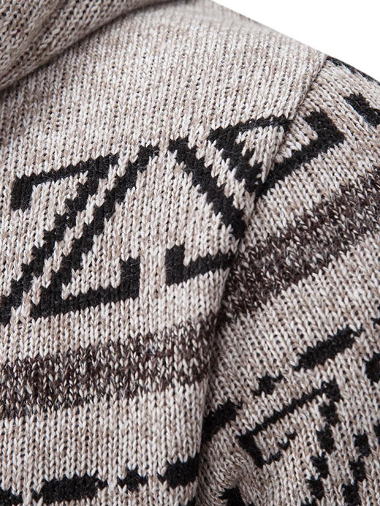 Aztec Geometric Pattern Zip Hooded Sweater-Mitchell Shoes