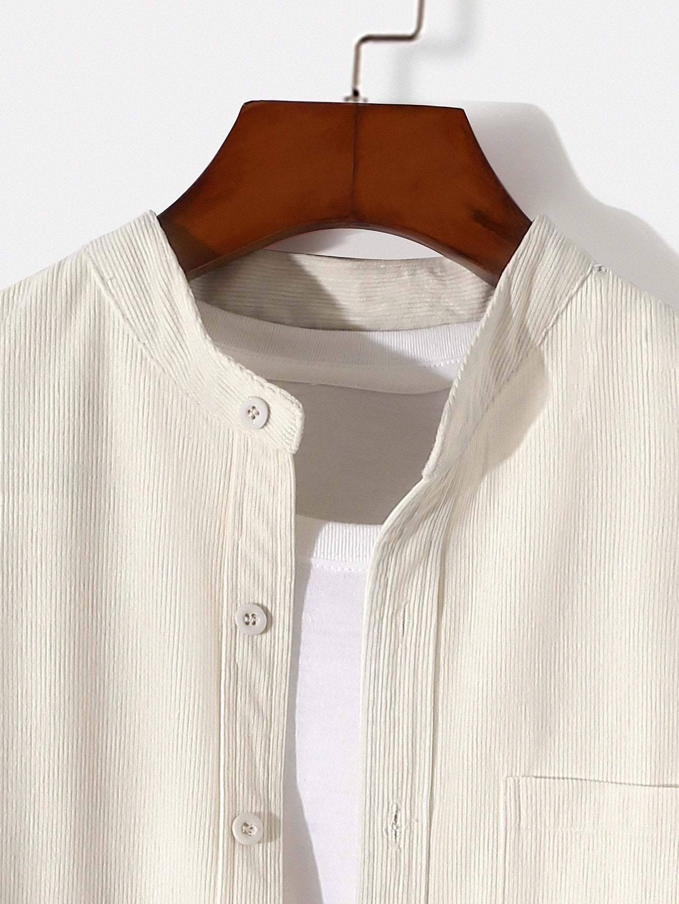 Long Sleeve Stand Collar Corduroy Shirt-Mitchell Shoes