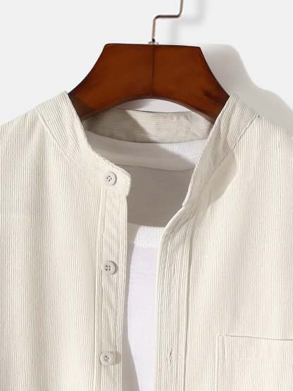 Long Sleeve Stand Collar Corduroy Shirt-Mitchell Shoes