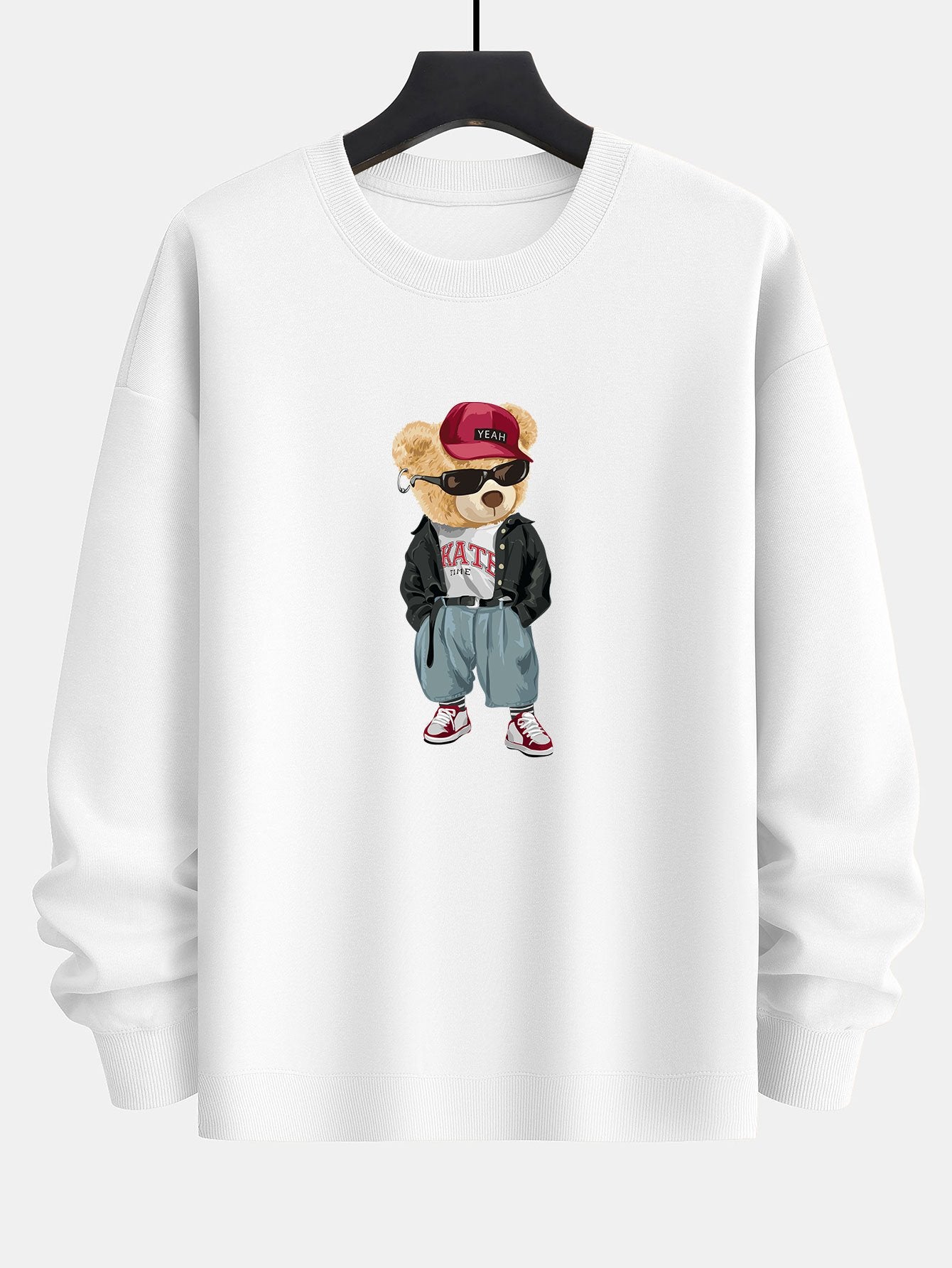 Cool Style Bear Print Relax Fit Sweatshirt-Mitchell Shoes