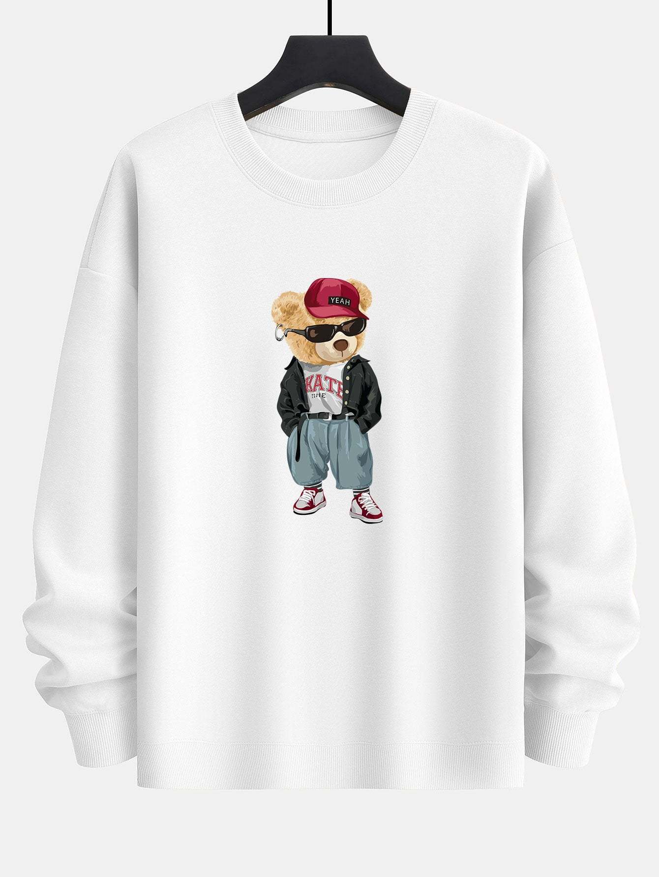 Cool Style Bear Print Relax Fit Sweatshirt-Mitchell Shoes