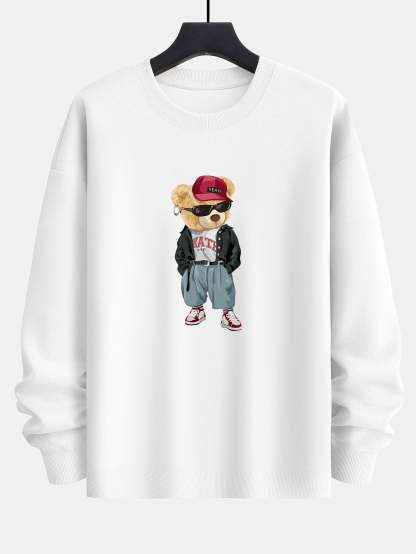 Cool Style Bear Print Relax Fit Sweatshirt-Mitchell Shoes