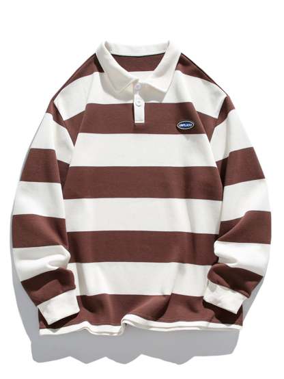 Relax Fit Waffle Wide Striped Polo Sweatshirt-Mitchell Shoes