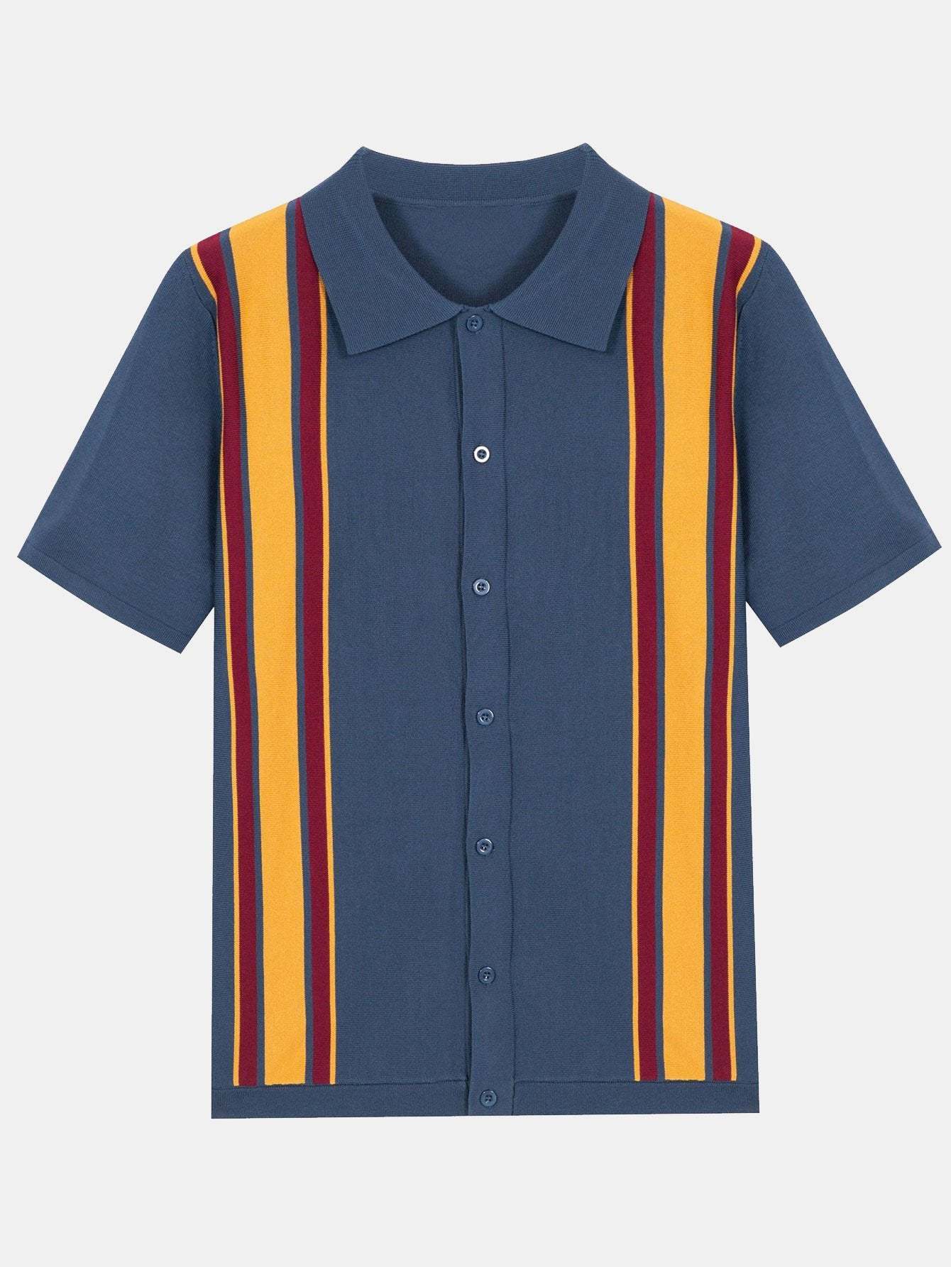 Short Sleeve Multi Stripe Button Up Sweater Polo-Mitchell Shoes