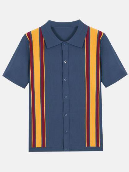 Short Sleeve Multi Stripe Button Up Sweater Polo-Mitchell Shoes