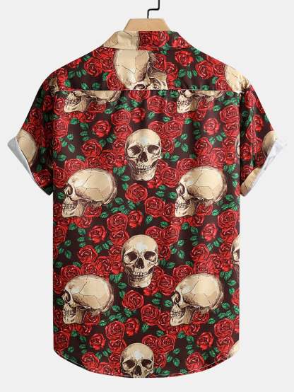Skull Rose Print Button Up Shirt-Mitchell Shoes
