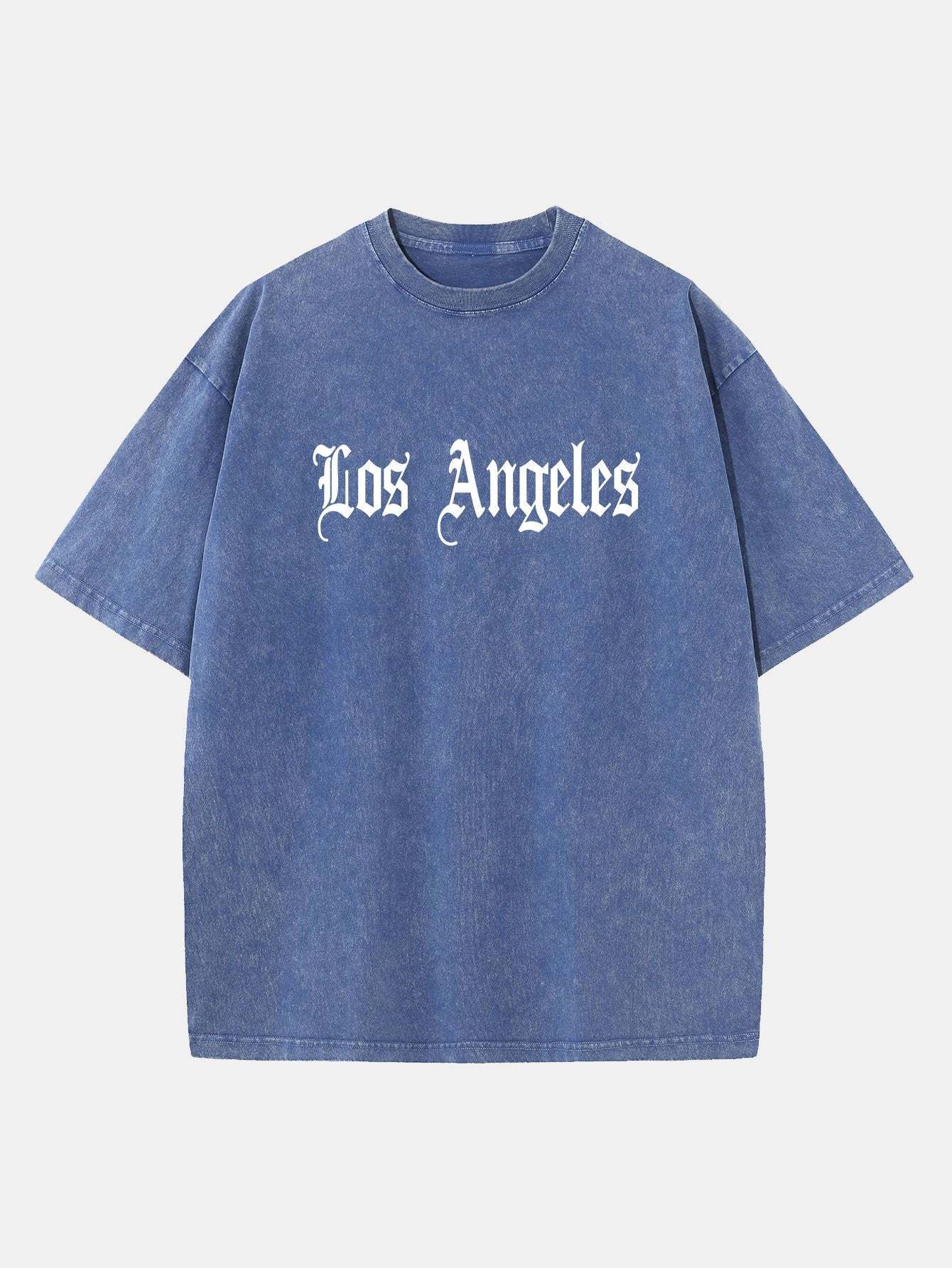 Los Angeles Gothic Print Washed Distressed Drop Shoulder T-Shirt-Mitchell Shoes