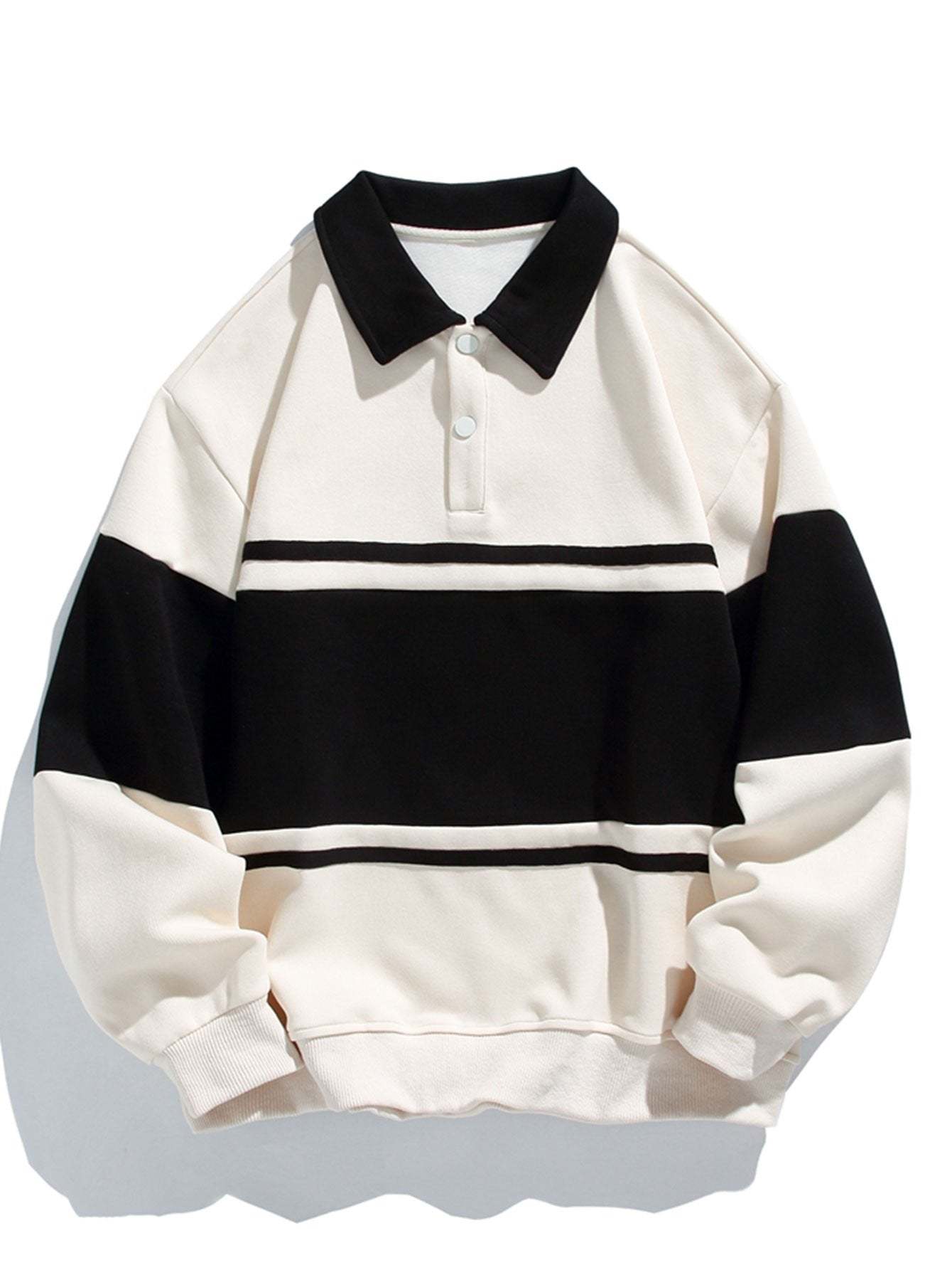 Relax Fit Color Block Patchwork Polo Sweatshirt-Mitchell Shoes